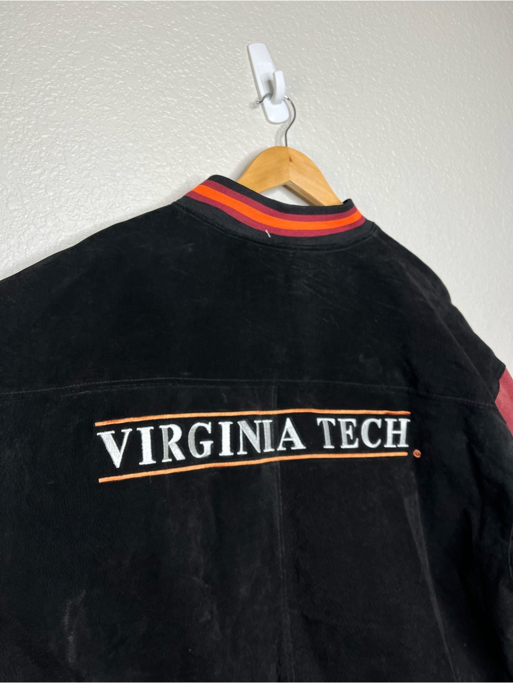 Vintage Virginia Tech Hokies Suede Leather Bomber Jacket XXL VT Varsity Coat 2XL - Picture 8 of 13